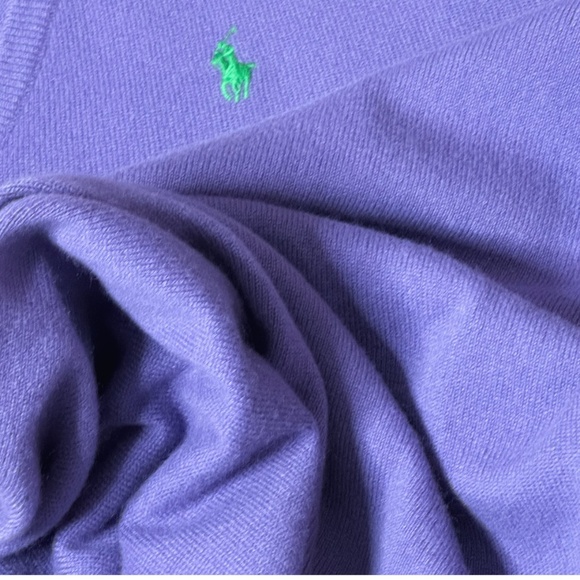 Ralph Lauren Cashmere Sweater V- Neck Purple Banded Bottom Size Large - Picture 13 of 14